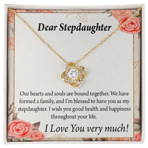 Stepdaughter Bound Together Infinity Knot CZ Necklace Gold Tone Standard Box